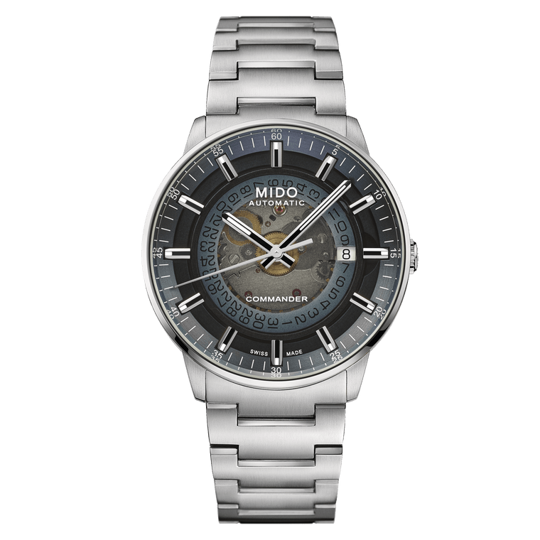 Mido Commander Automatic Gradient Blue Dial Silver Steel Strap Watch For Men - M021.407.11.411.01