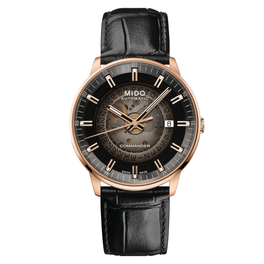 Mido Commander Automatic Black Dial Black Leather Strap Watch For Men - M021.407.36.411.00