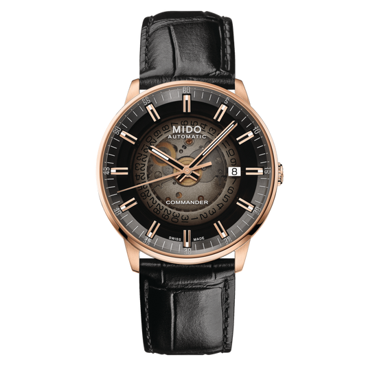 Mido Commander Automatic Black Dial Black Leather Strap Watch For Men - M021.407.36.411.00