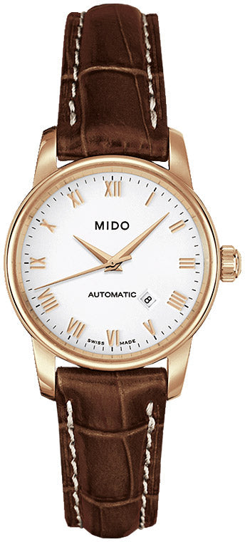 Mido Baroncelli III Automatic White Dial Brown Leather Strap Watch For Women - M7600.3.26.8