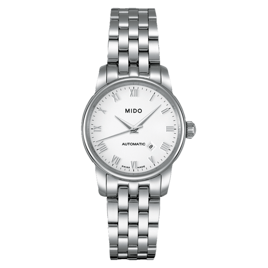 Mido Baroncelli III Automatic White Dial Silver Steel Strap Watch For Women - M7600.4.26.1