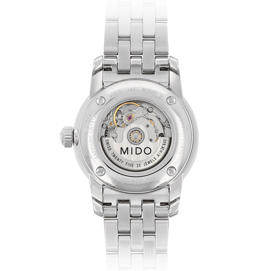 Mido Baroncelli III Automatic White Dial Silver Steel Strap Watch For Women - M7600.4.26.1