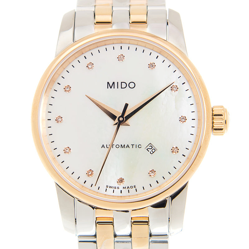 Mido Baroncelli III Automatic Mother of Pearl White Dial Two Tone Steel Strap Watch For Women - M7600.9.69.1