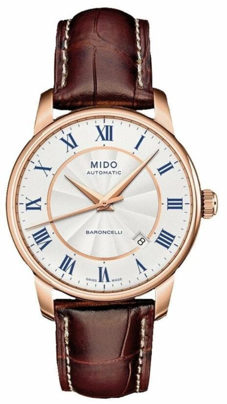 Mido Baroncelli III Automatic Silver Dial Brown Leather Strap Watch For Men - M8600.2.21.8