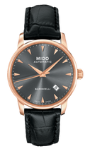 Mido Baroncelli III Automatic Grey Dial Black Leather Strap Watch For Men - M8600.3.13.4