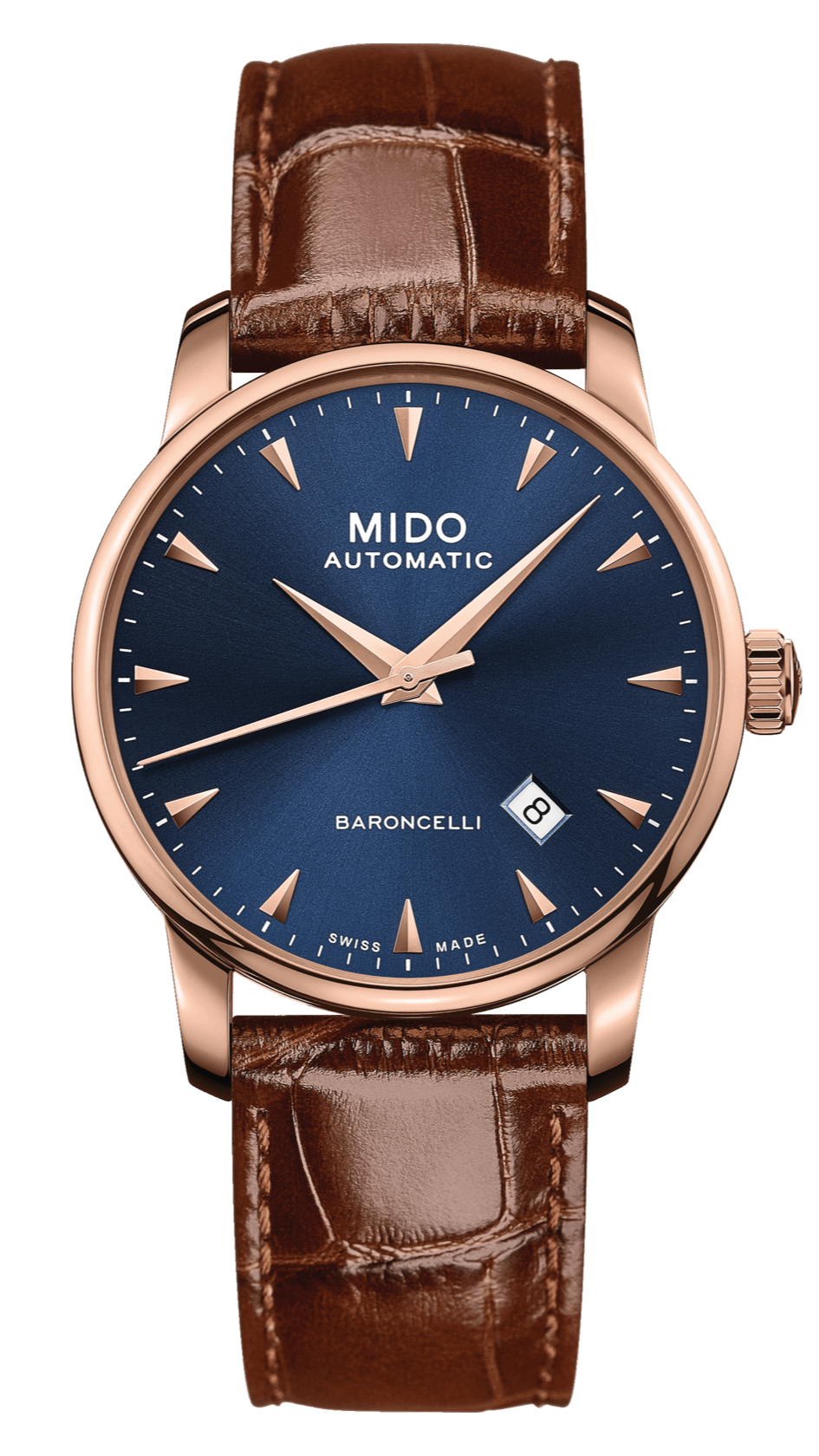 Mido Baroncelli III Automatic Blue Dial Brown Leather Strap Watch For Men - M8600.3.15.8