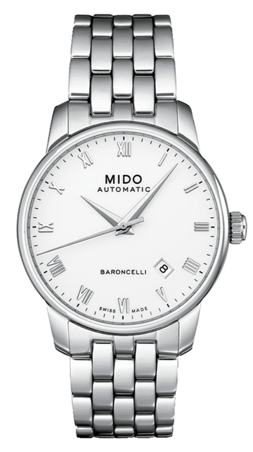 Mido Baroncelli II Automatic White Dial Silver Steel Strap Watch For Men - M8600.4.26.1