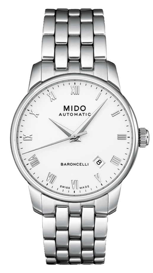 Mido Baroncelli II Automatic White Dial Silver Steel Strap Watch For Men - M8600.4.26.1