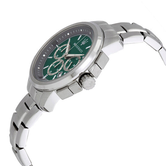 Maserati Successo Chronograph Green Dial Silver Steel Strap Watch For Men - R8873621017