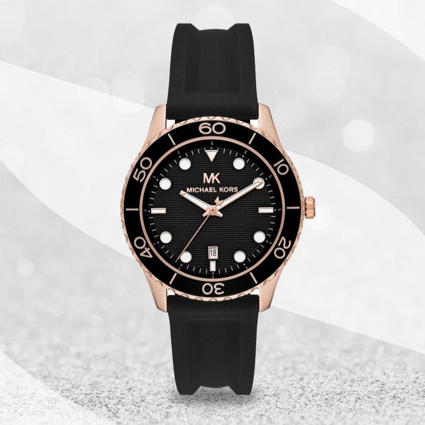 Michael Kors Runway Quartz Black Dial Black Silicone Strap Watch For Women - MK6852