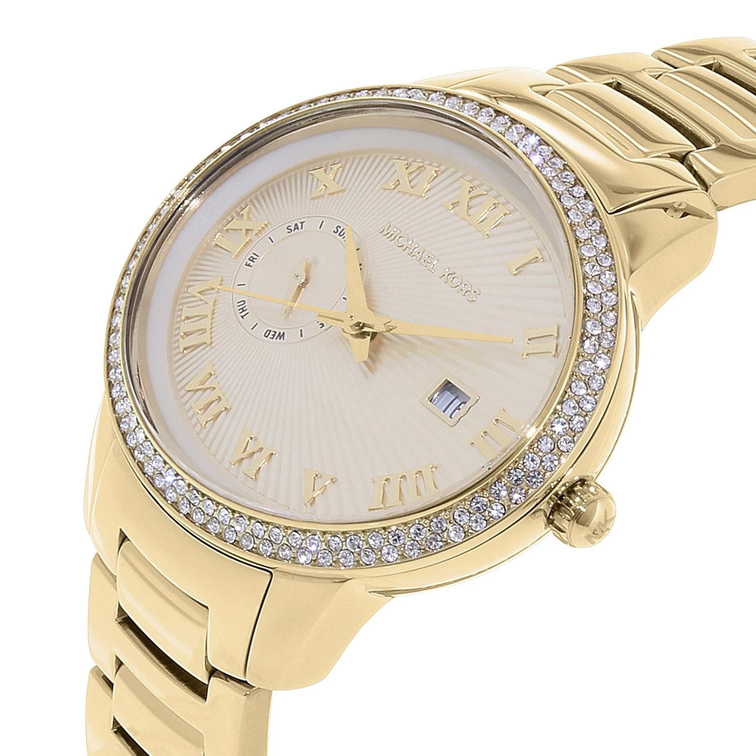 Michael Kors Whitley Analog Diamonds Gold Dial Gold Steel Strap Watch For Women - MK6227