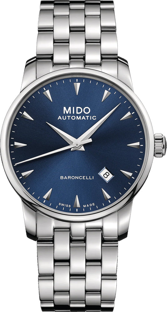 Mido Baroncelli II Automatic Blue Dial Silver Steel Strap Watch For Men - M8600.4.15.1