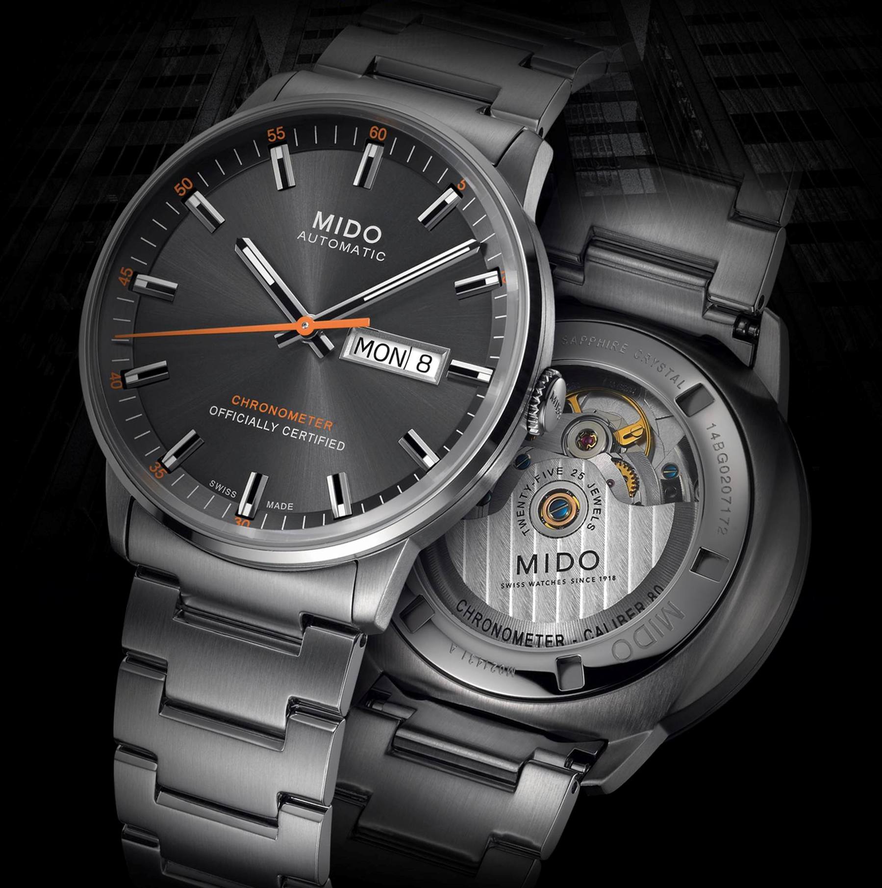 Mido Commander II Automatic Chronometer Grey Dial Silver Steel Strap Watch For Men - M021.431.11.061.01