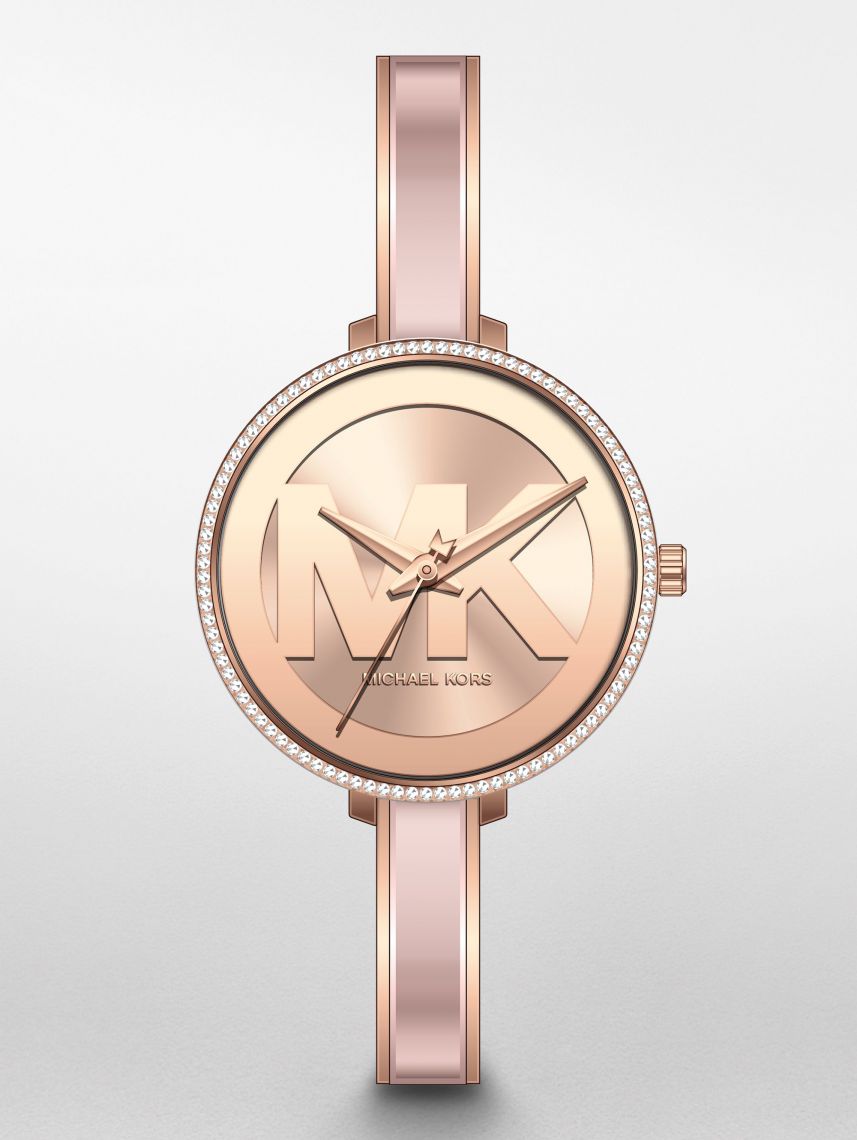 Michael Kors Jaryn Analog Gold Dial Pink Steel Strap Watch For Women - MK4545