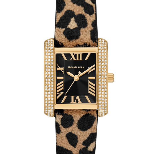 Michael Kors Emery Quartz Diamonds Black Dial Cheetah Print Leather Strap Watch For Women - MK7387