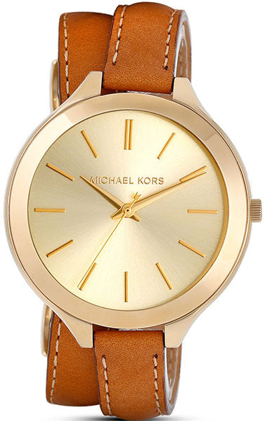 Michael Kors Runway Gold Dial Brown Leather Strap Watch For Women - MK2256