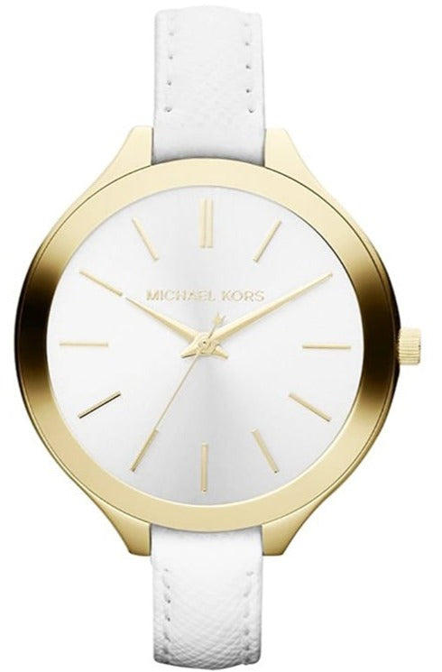 Michael Kors Slim Runway White Dial White Leather Strap Watch For Women - MK2273