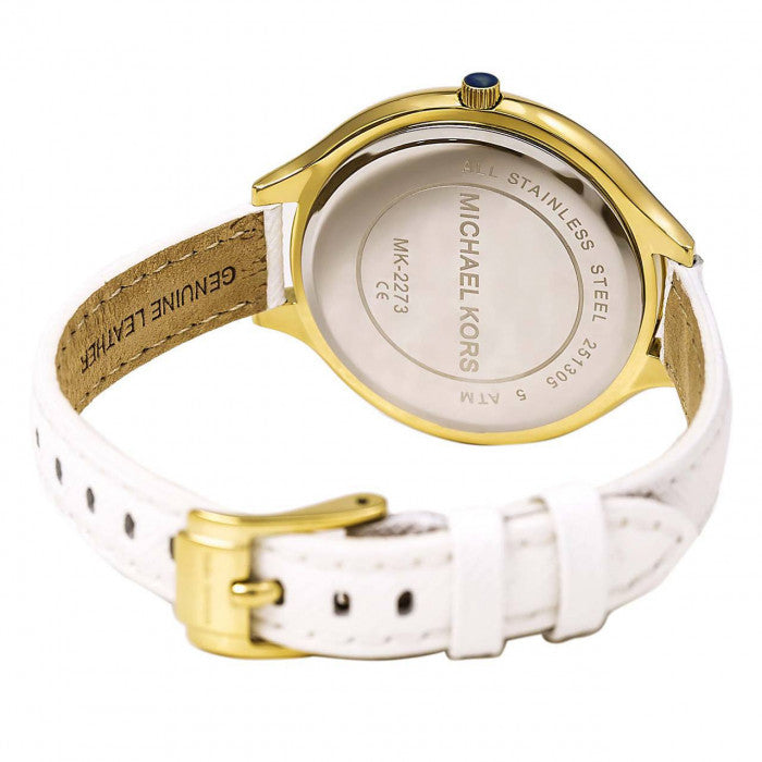 Michael Kors Slim Runway White Dial White Leather Strap Watch For Women - MK2273