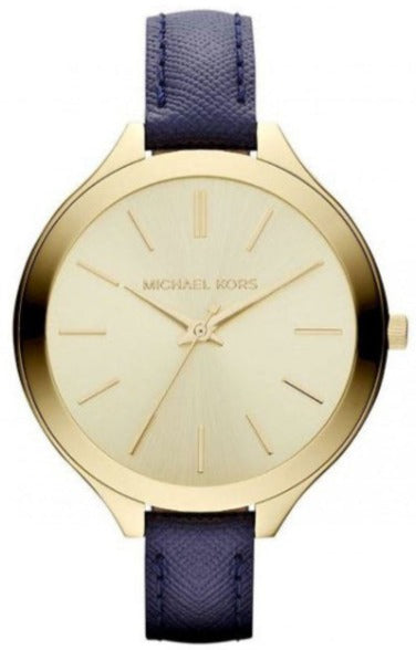 Michael Kors Runway Quartz Gold Dial Blue Leather Strap Watch For Women - MK2285
