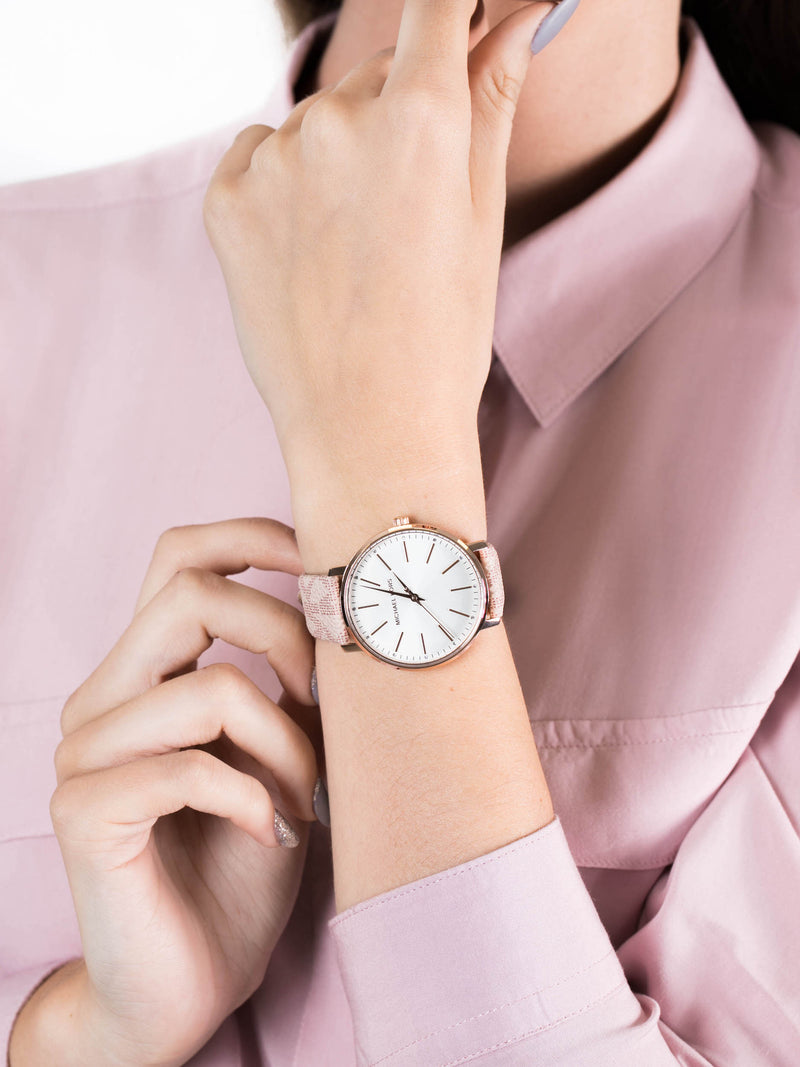 Michael Kors Pyper Quartz White Dial Pink Leather Strap Watch For Women - MK2859