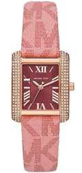 Michael Kors Emery Quartz Diamonds Red Dial Pink Leather Strap Watch For Women - MK2966