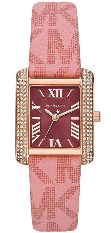 Michael Kors Emery Quartz Diamonds Red Dial Pink Leather Strap Watch For Women - MK2966