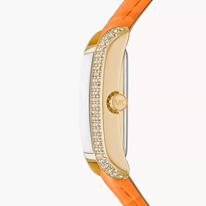 Michael Kors Emery Three Hand Rose Gold Dial Orange Leather Strap Watch For Women - MK2983