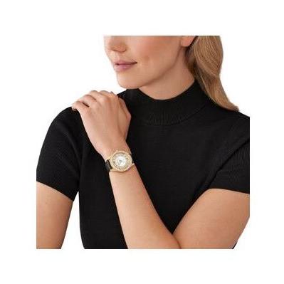 Michael Kors Harlowe Analog White Dial Black Leather Strap Watch For Women - MK2988