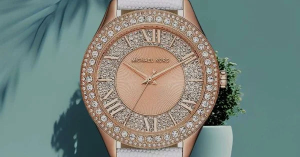 Michael Kors Harlowe Analog Rose Gold Dial White Leather Strap Watch For Women - MK2989