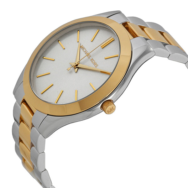 Michael Kors Slim Runway Chronograph White Dial Two Tone Steel Strap Watch For Women - MK8986