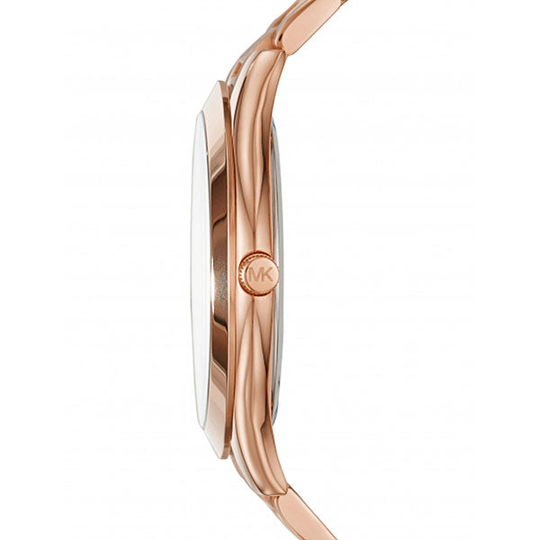 Michael Kors Slim Runway Quartz Blue Dial Rose Gold Steel Strap Watch For Women - MK3494