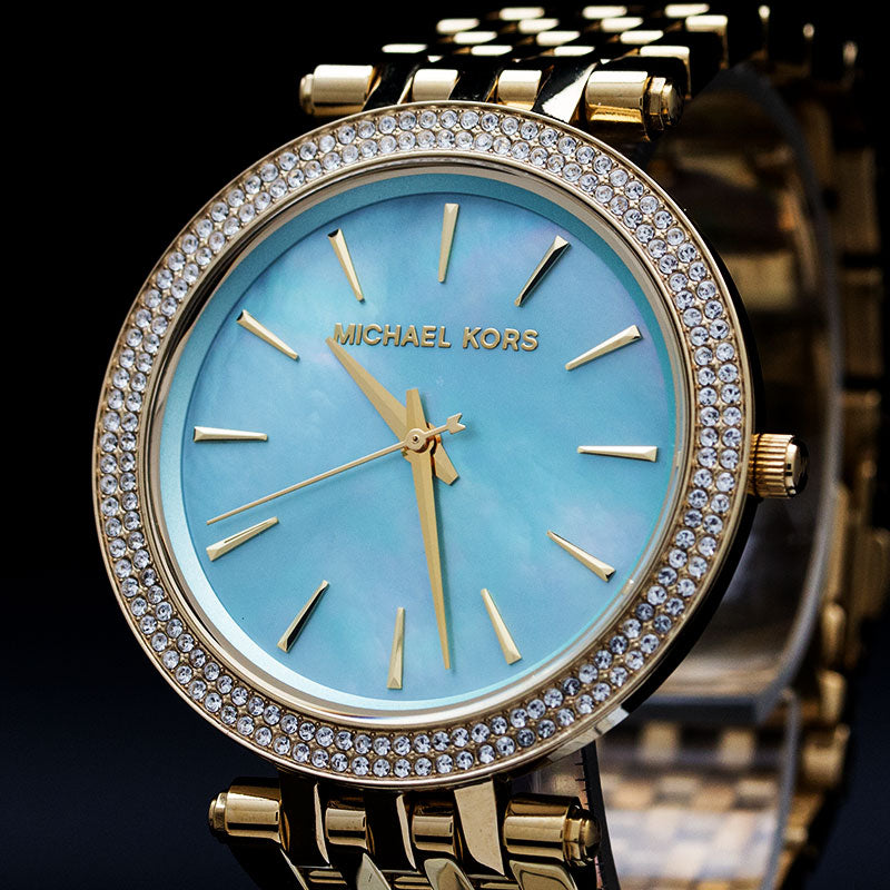 Michael Kors Darci Analog Mother of Pearl Green Dial Gold Steel Strap Watch For Women - MK3498