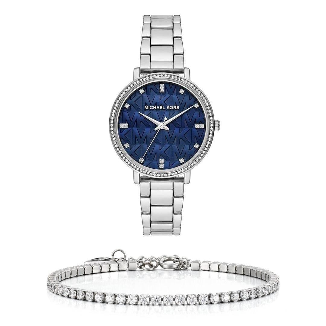 Michael Kors Pyper Blue Dial Silver Steel Strap Watch For Women - MK4671