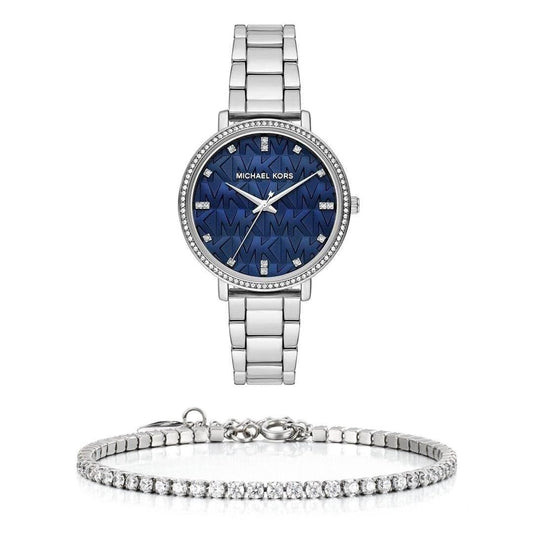 Michael Kors Pyper Blue Dial Silver Steel Strap Watch For Women - MK4671