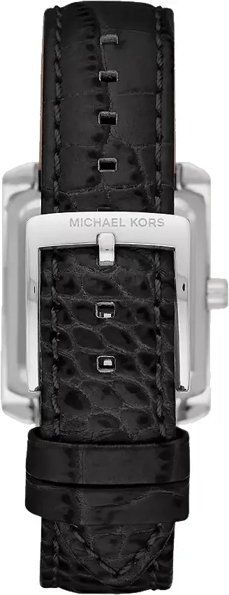 Michael Kors Emery Three Hand Silver Dial Black Leather Strap Watch For Women - MK4696