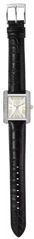 Michael Kors Emery Three Hand Silver Dial Black Leather Strap Watch For Women - MK4696