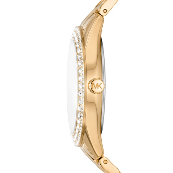 Michael Kors Harlowe Three-Hand Quartz Gold Dial Gold Steel Strap Watch For Women - MK4709