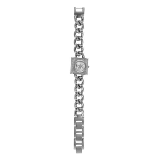 Michael Kors Chain Lock Pave Silver Dial Silver Steel Strap Watch For Women - MK4718