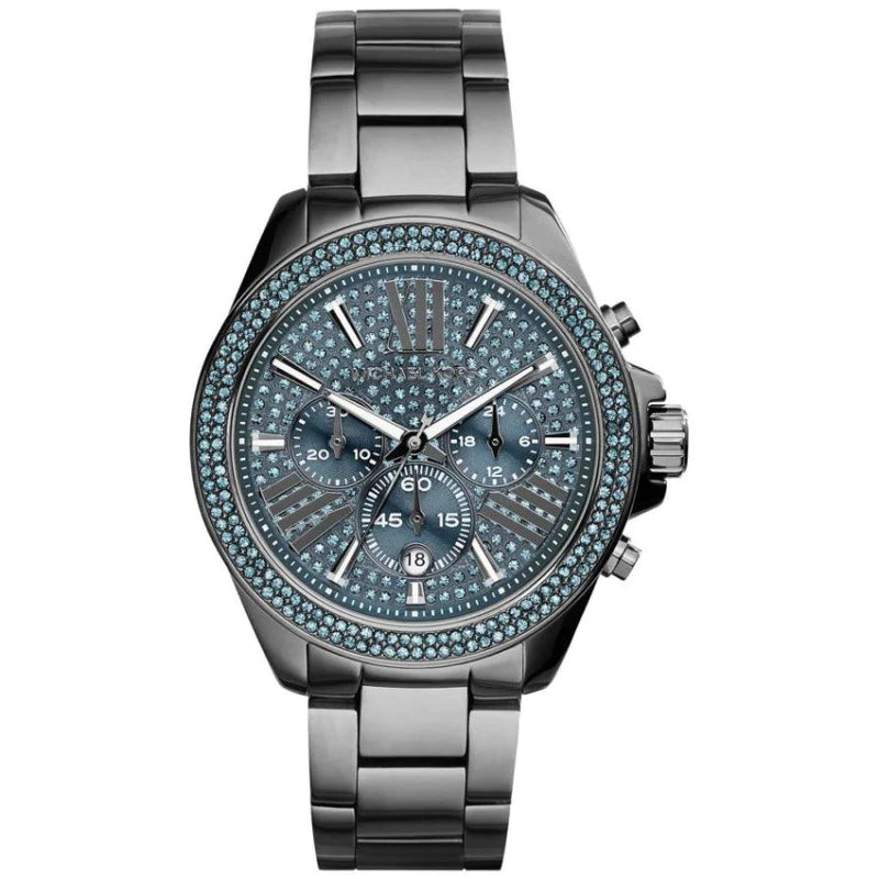 Michael Kors Wren Chronograph Quartz Blue Dial Grey Steel Strap Watch For Women - MK6097