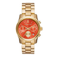 Michael Kors Runway Chronograph Orange Dial Gold Steep Strap Watch For Women - MK6162