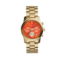 Michael Kors Runway Chronograph Orange Dial Gold Steep Strap Watch For Women - MK6162