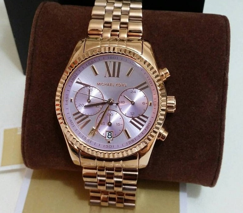 Michael Kors Lexington Purple Dial Rose Gold Steel Strap Watch For Women - MK6207