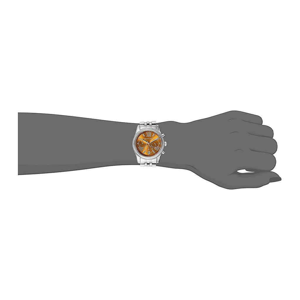 Michael Kors Lexington Chronograph Brown Dial Silver Steel Strap Watch For Women - MK6221