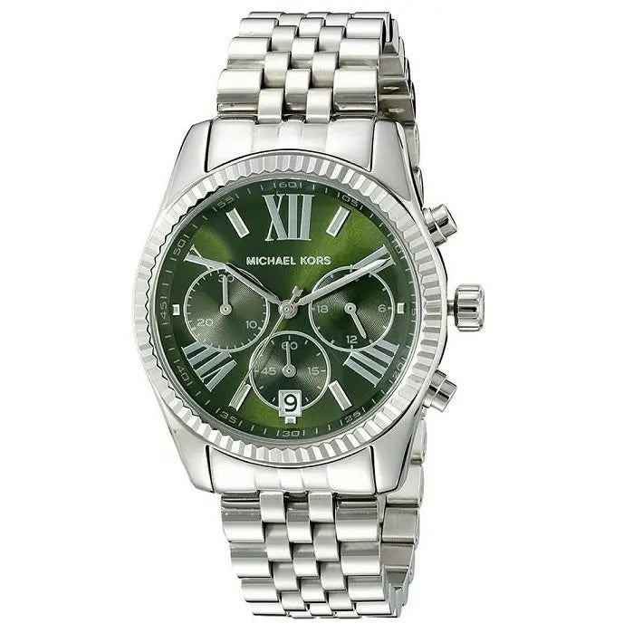 Michael Kors Lexington Quartz Green Dial Silver Steel Strap Watch For Women - MK6222