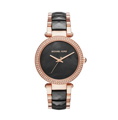 Michael Kors Parker Black Mother of Pearl Dial Two Tone Steel Strap Watch for Women - MK6414