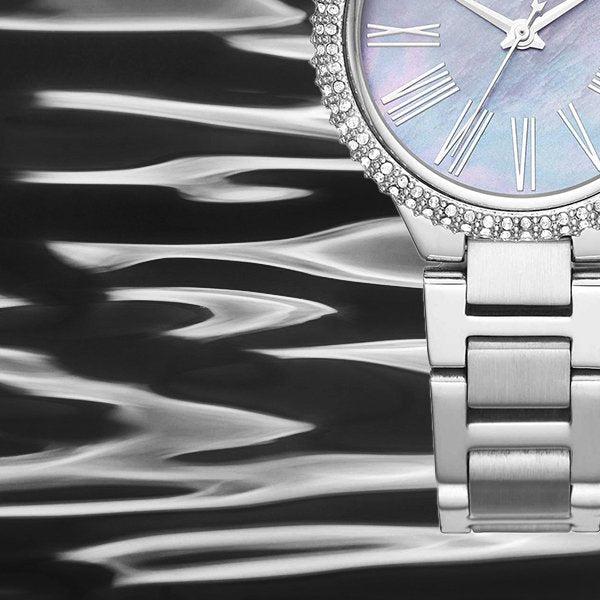 Michael Kors Taryn Mother of Pearl Purple Dial Silver Steel Strap Watch For Women - MK6562