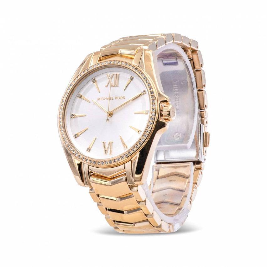 Michael Kors Whitney Three-Hand White Dial Gold Steel Strap Watch For Women - MK6693