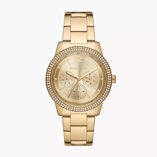 Michael Kors Tibby Chronograph Gold Dial Gold Steel Strap Watch For Women - MK6927