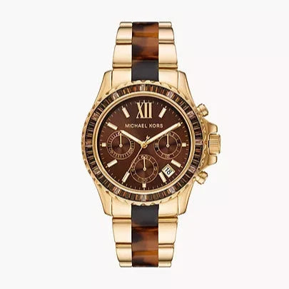 Michael Kors Everest Chronograph Brown Dial Two Tone Steel Strap Watch For Women - MK6973