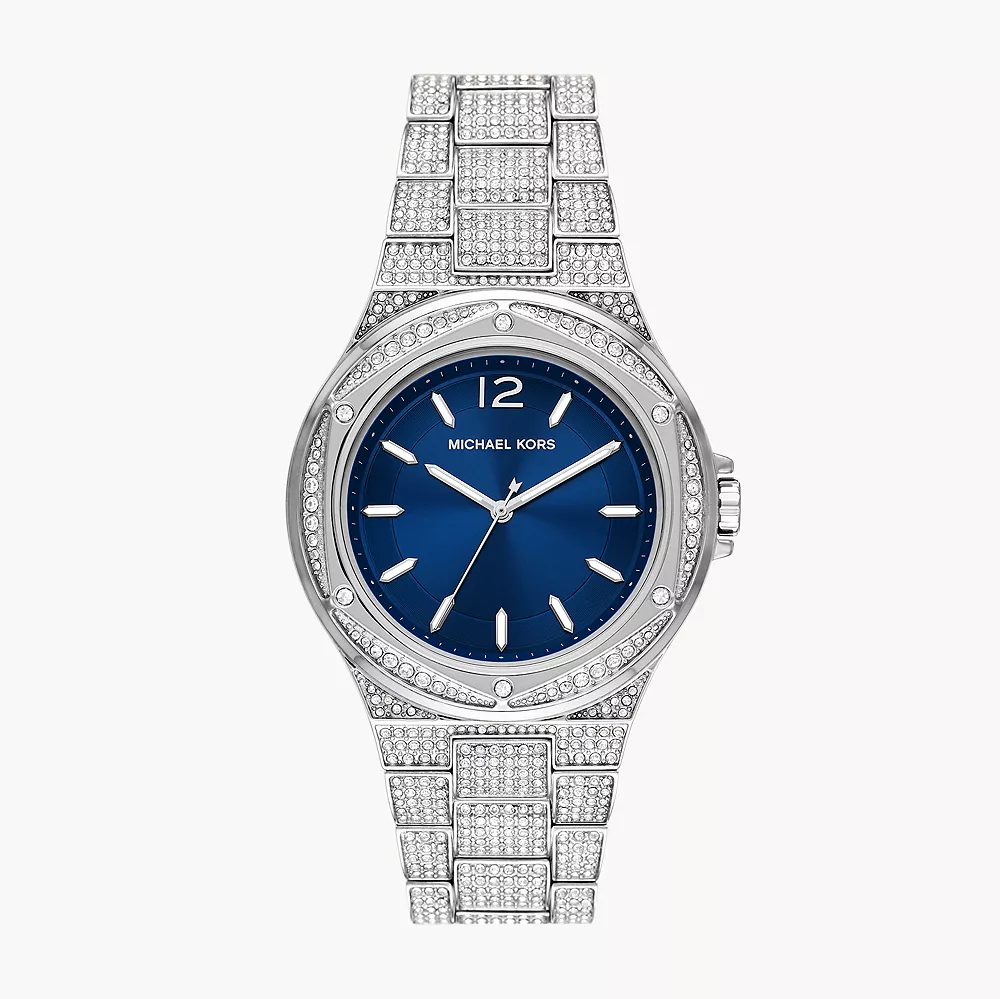 Michael Kors Lennox Three Hand Blue Dial Silver Steel Strap Watch For Women - MK6990